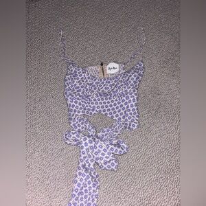 Sky to Moon Blue and White Floral Cropped Tank Top Size Medium